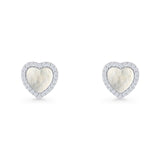 Minimalist 9.5mm Heart Promise Stud Earring Pearl & Cubic Zirconia 925 Sterling Silver