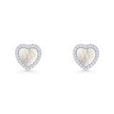 Minimalist 9.5mm Heart Promise Stud Earring Pearl & Cubic Zirconia 925 Sterling Silver Wholesale