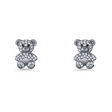 Teddy Bear Stud Earrings 11mm Cubic Zirconia 925 Sterling Silver