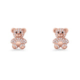 Teddy Bear Stud Earrings 11mm Cubic Zirconia 925 Sterling Silver