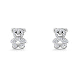 Teddy Bear Stud Earrings 11mm Cubic Zirconia 925 Sterling Silver