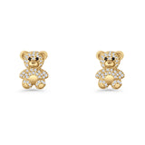 Teddy Bear Stud Earrings 11mm Cubic Zirconia 925 Sterling Silver
