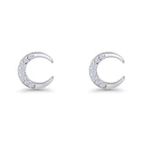 Minimalist 8.1mm Half Moon Stud Earring Cubic Zirconia 925 Sterling Silver Wholesale