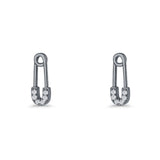 Minimalist 16mm Safety Pin Stud Earrings Round Cubic Zirconia 925 Sterling Silve