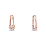 Minimalist 16mm Safety Pin Stud Earrings Round Cubic Zirconia 925 Sterling Silve