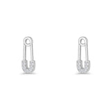 Minimalist 16mm Safety Pin Stud Earrings Round Cubic Zirconia 925 Sterling Silver Wholesale