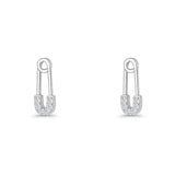 Minimalist 16mm Safety Pin Stud Earrings Round Cubic Zirconia 925 Sterling Silve