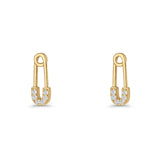 Minimalist 16mm Safety Pin Stud Earrings Round Cubic Zirconia 925 Sterling Silve
