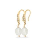 Drop Dangle 32mm Oval Pearl Fishhook Earring Cubic Zirconia 925 Sterling Silver