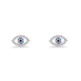 Evil Eye Earrings 6.2mm Floral Blue & Clear Cubic Zirconia 925 Sterling Silver