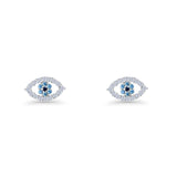 Evil Eye Earrings 6.2mm Floral Blue & Clear Cubic Zirconia 925 Sterling Silver Wholesale