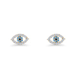 Evil Eye Earrings 6.2mm Floral Blue & Clear Cubic Zirconia 925 Sterling Silver