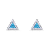 Art Deco 8.3mm Lab Created Blue Opal Triangle Stud Earring Halo CZ 925 Sterling Silver Wholesale