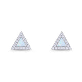 Art Deco 8.3mm Lab Created White Opal Triangle Stud Earring Halo CZ 925 Sterling Silver Wholesale