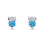 Round 9.7mm Lab Created Blue Opal Owl Stud Earring 925 Sterling Silver Wholesale