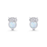 Round 9.7mm Lab Created White Opal Owl Stud Earring 925 Sterling Silver Wholesale