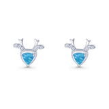 Triangular 7.3mm Lab Created Blue Opal Deer Antlers Stud Earring 925 Sterling Silver Wholesale