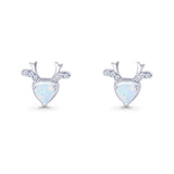 Triangular 7.3mm Lab Created White Opal Deer Stud Earring 925 Sterling Silver Wholesale