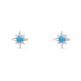 Round 5.4mm Star Stud Earring Lab Created Blue Opal 925 Sterling Silver Wholesale