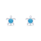 Round 8.5mm Lab Created Blue Opal Turtle Stud Earring 925 Sterling Silver Wholesale