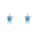 Oval 8.3mm Turtle Stud Earring Lab Created Blue Opal 925 Sterling Silver Wholesale