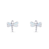 Dragonfly Stud Earring 8.8mm Lab Created White Opal 925 Sterling Silver Wholesale