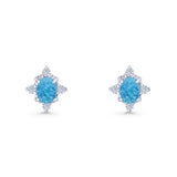 Floral Oval Stud Earring Lab Created Blue Opal  925 Sterling Silver Wholesale