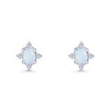 Floral Oval Stud Earring Lab Created White Opal  925 Sterling Silver Wholesale