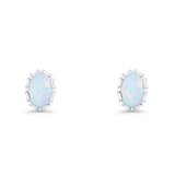 Oval 6.8mm Lab Created White Opal Floral Stud Earring 925 Sterling Silver Wholesale