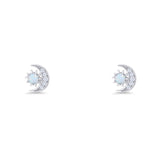 Moon & Star 8.4mm Stud Earring Lab Created White Opal 925 Sterling Silver Wholesale