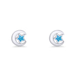 Crescent Moon & Star Stud Earring Lab Created Blue Opal 925 Sterling Silver Wholesale