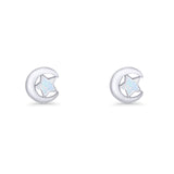 Crescent Moon & Star Stud Earring Lab Created White Opal 925 Sterling Silver Wholesale