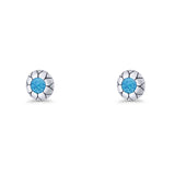 Flower Stud Earring 5.8mm Lab Created Blue Opal Oxidized 925 Sterling Silver Wholesale