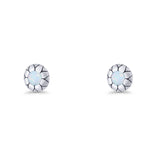 Flower Stud Earring 5.8mm Lab Created White Opal Oxidized 925 Sterling Silver Wholesale