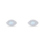 Marquise Halo Evil Eye Stud Earring Lab Created White Opal 925 Sterling Silver Wholesale