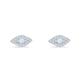 Round Lab Created White Opal 6.6mm Marquise Evil Eye Stud Earring 925 Sterling Silver Wholesale