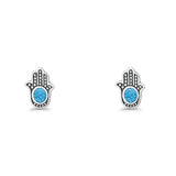 Round 9mm Lab Created Blue Opal Hand Of Hamsa Stud Earring 925 Sterling Silver Wholesale