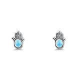 Round 9mm Larimar Hand Of Hamsa Stud Earring 925 Sterling Silver Wholesale