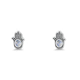 Round 9mm Moonstone Hand Of Hamsa Stud Earring 925 Sterling Silver Wholesale