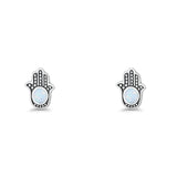 Round 9mm Lab Created White Opal Hand Of Hamsa Stud Earring 925 Sterling Silver Wholesale