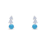 Three Stone Lab Created Blue Opal 8.2mm Tapered CZ Stud Earring 925 Sterling Silver Wholesale