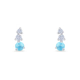 Three Stone Larimar 8.2mm Tapered CZ Stud Earring 925 Sterling Silver Wholesale