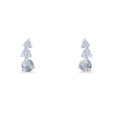 Three Stone Moonstone 8.2mm Tapered CZ Stud Earring 925 Sterling Silver Wholesale