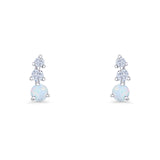 Three Stone Lab Created White Opal 8.2mm Tapered CZ Stud Earring 925 Sterling Silver Wholesale