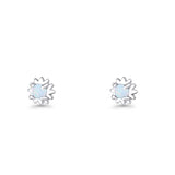 Round 3.9mm Lab Created White Opal Flower Stud Earring 925 Sterling Silver Wholesale