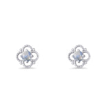 Round 6.5mm Moonstone Four Leaf Clover Stud Earring 925 Sterling Silver Wholesale