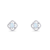 Round 6.5mm Lab Created White Opal Four Leaf Clover Stud Earring 925 Sterling Silver Wholesale