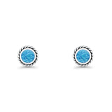 Round Twisted Rope Stud Earring Lab Created Blue Opal 925 Sterling Silver Wholesale