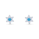 Round 8.7mm Lab Created Blue Opal Floral Stud Earring 925 Sterling Silver Wholesale