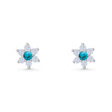 Round 8.7mm Turquoise Floral Stud Earring 925 Sterling Silver Wholesale